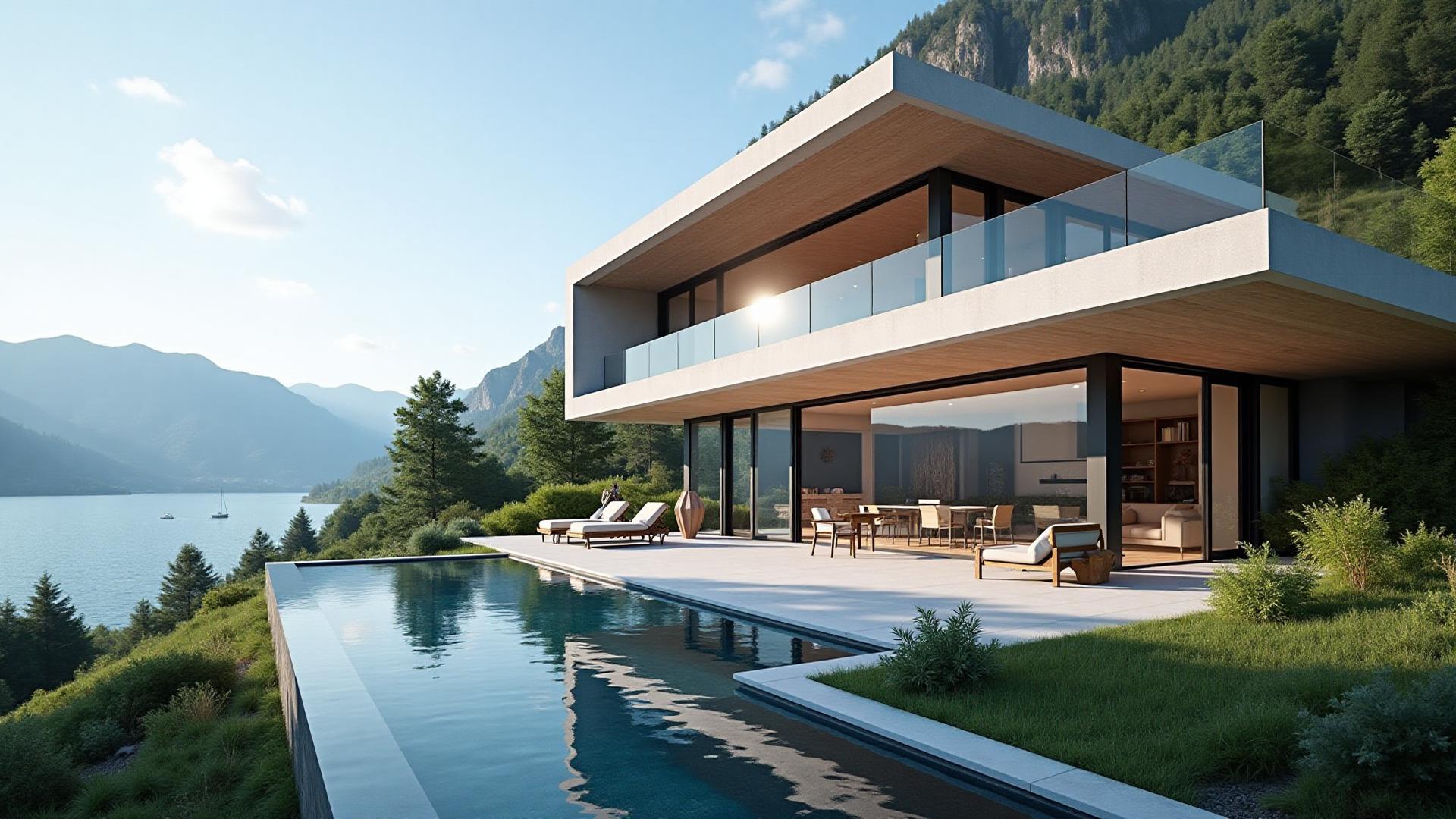 Villa d'exception avec vue lac - Extérieur moderne architecture contemporaine jardin piscine - Immobilier prestige Annecy-le-Vieux Savoie